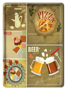 PIZZA BEER COFFEE METALOWY SZYLD RETRO # 02279