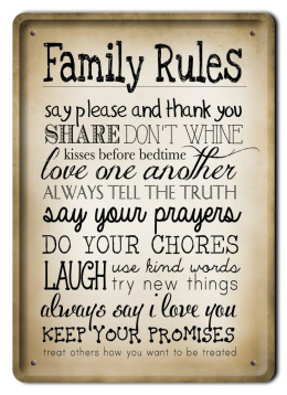 FAMILY RULES METALOWY PLAKAT SZYLD RETRO #08542