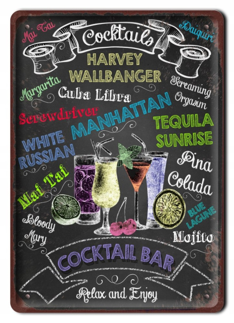 COCKTAIL BAR PLAKAT METALOWY SZYLD RETRO #07822